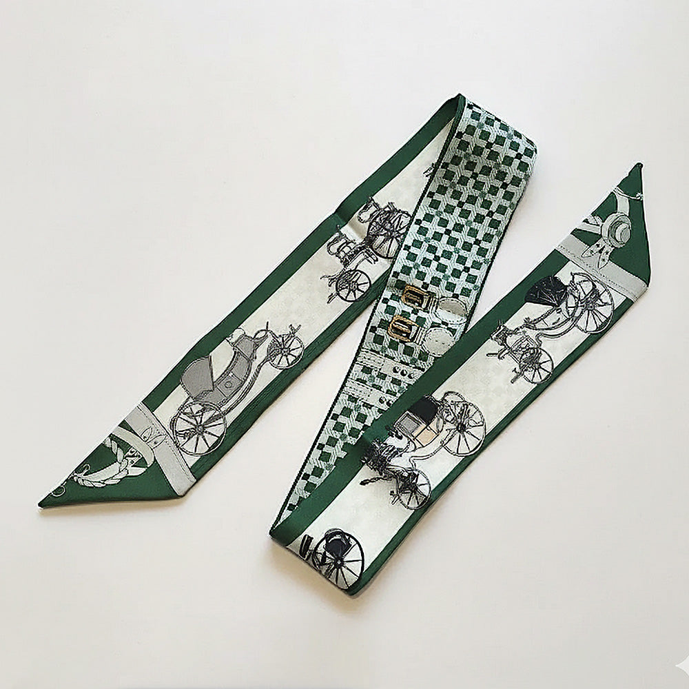 Vintage Carriage Pattern Printed Twilly Skinny Scarf