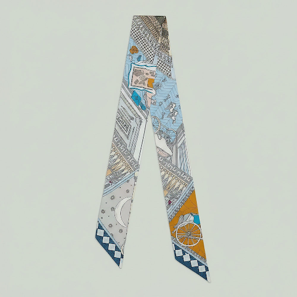 Geometric Pattern Printed Twilly Skinny Scarf, Aqua