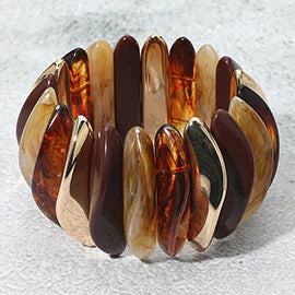 Acetate/Metal Stretch Abstract Bracelet, Brown