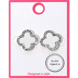 Sterling Silver Dipped CZ Accent Clover Stud, White