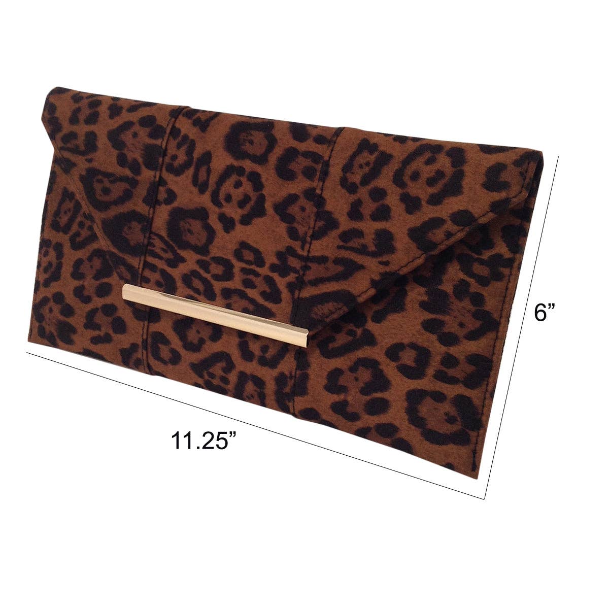 JNBFASHION.COM - Faux Suede Flat Leopard Envelope Clutch