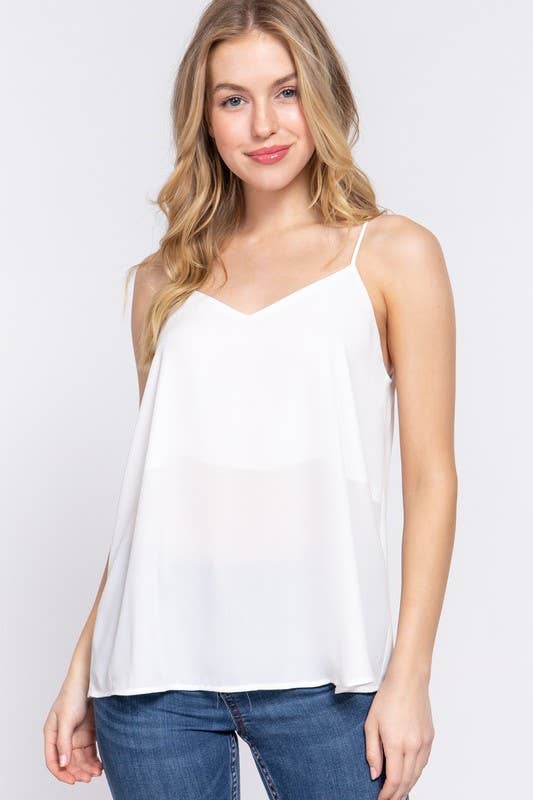 Active Basic | Active USA - V-neck with back Cross Strap Woven Cami Top