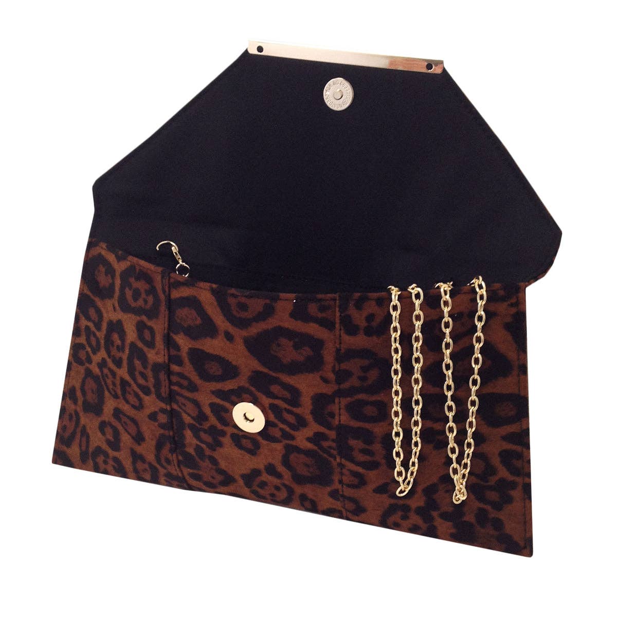 JNBFASHION.COM - Faux Suede Flat Leopard Envelope Clutch