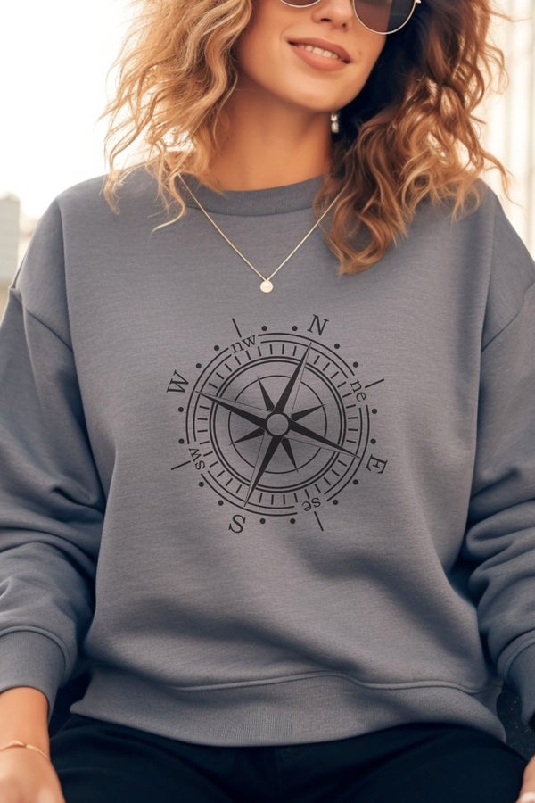 Compass Sweatshirt, Super Soft, Charcoal or White
