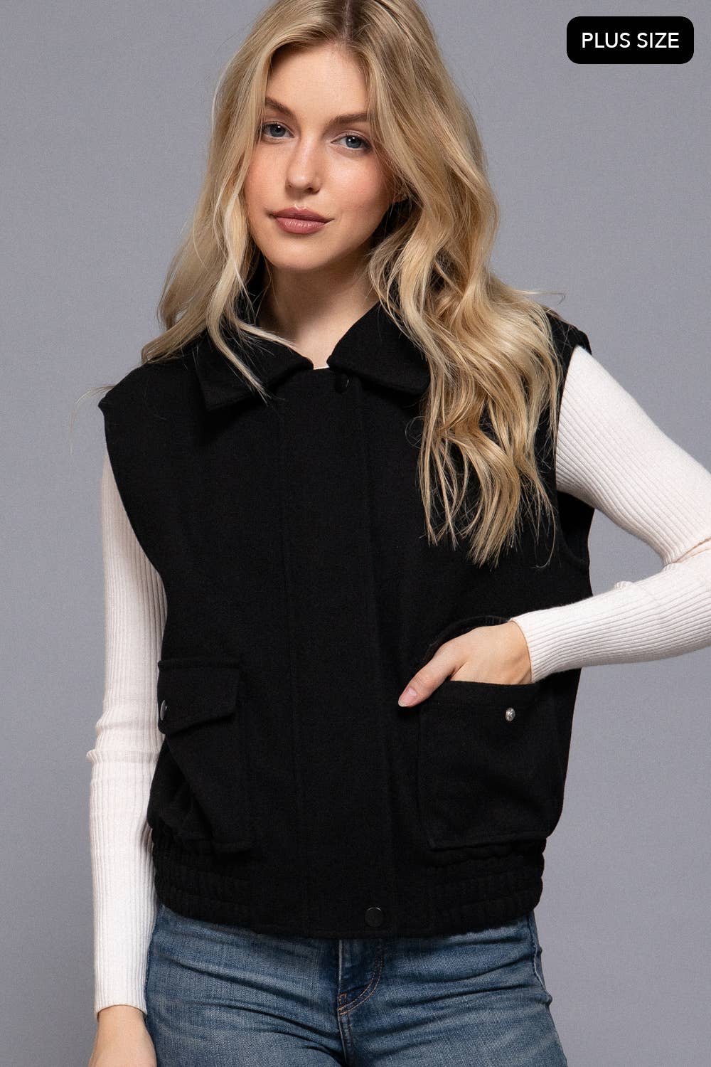 Active USA - Notched Collar Soft Felt Zip Up Vest