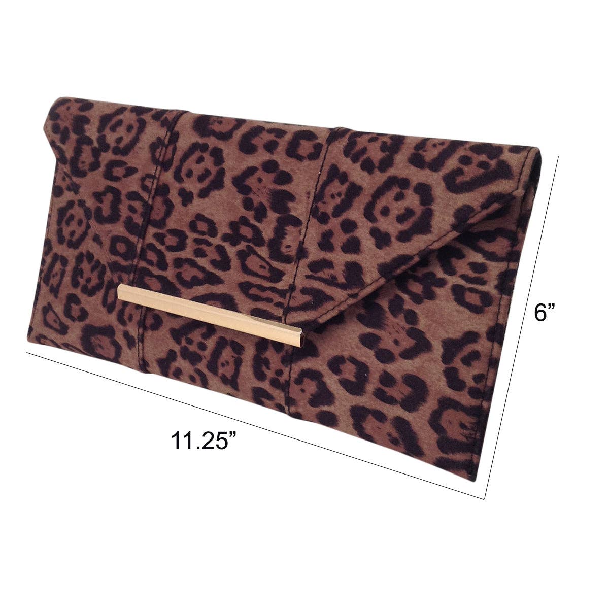 JNBFASHION.COM - Faux Suede Flat Leopard Envelope Clutch