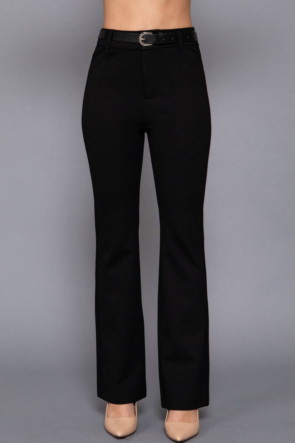 Active Basic | Active USA - Semi Flare Ponte Pants with Leather Belt