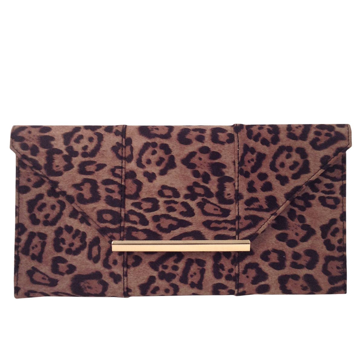 JNBFASHION.COM - Faux Suede Flat Leopard Envelope Clutch