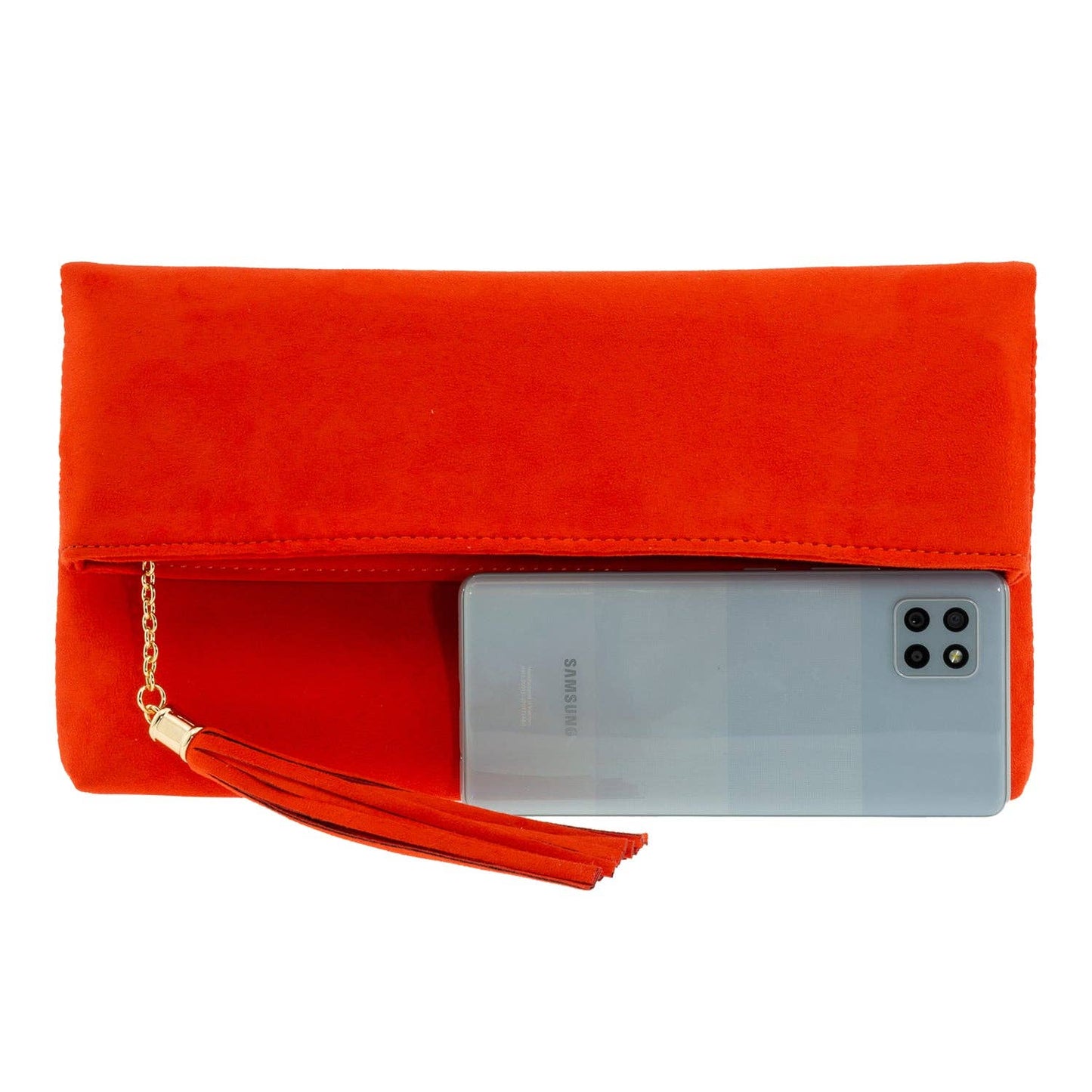 JNBFASHION.COM - Faux Micro Suede Foldover Clutch