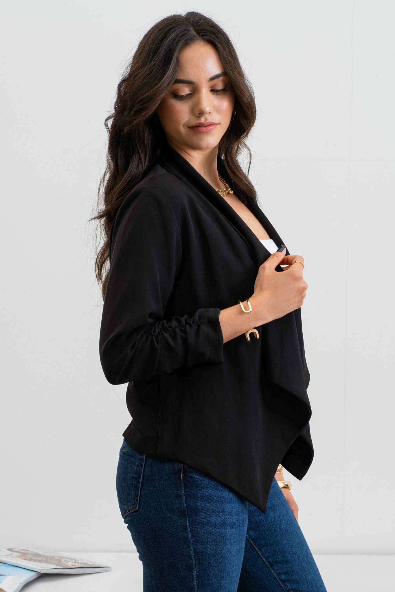 Blu Pepper - 3/4 ROUCHED SLEEVE BLAZER