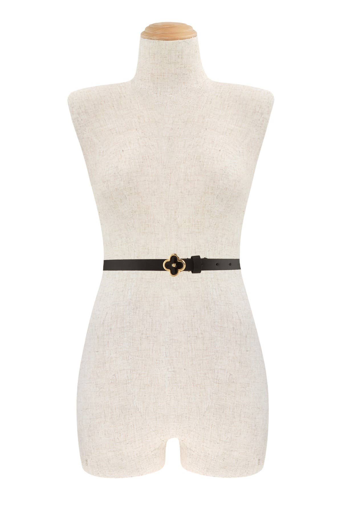 anbfashion - Duo Slim Simple Chic Clover Flower Buckle Leather Belt Set