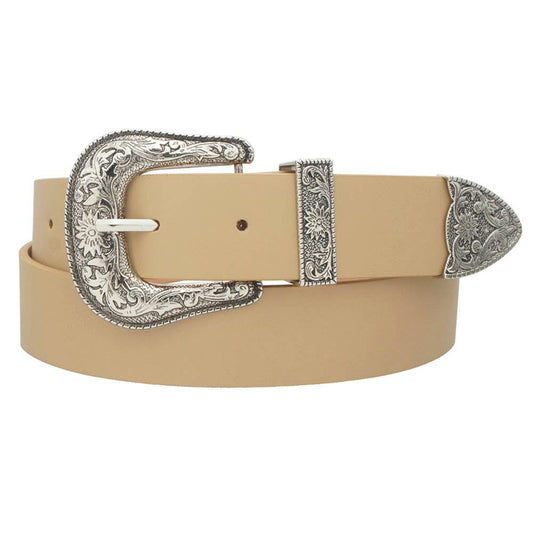 anbfashion - Floral Embossed Western Buckle Women's Belt