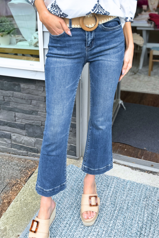 VERVET by FLYING MONKEY - HIGH RISE SEAMLESS WB TROUSER HEM KICK FLARE JEANS T6687