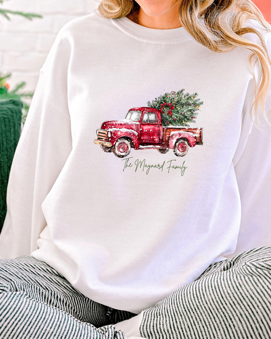 Custom Family Name Vintage RED Truck, Super Soft Sweatshirt