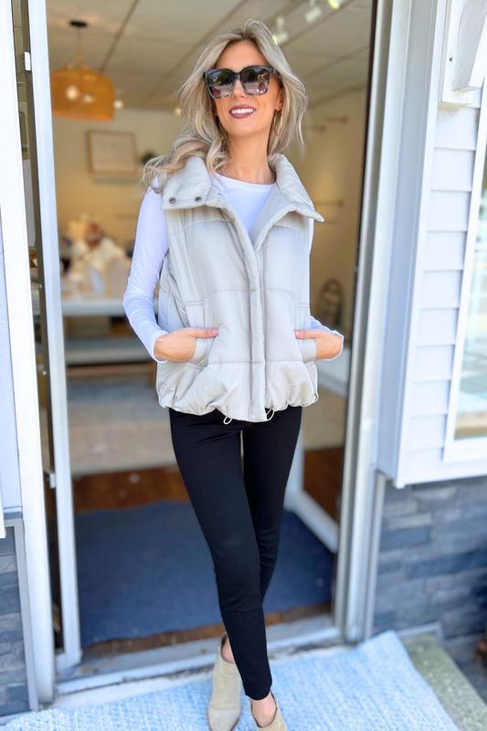 Blu Pepper - SOLID ZIP UP PUFFER VEST, CEMENT