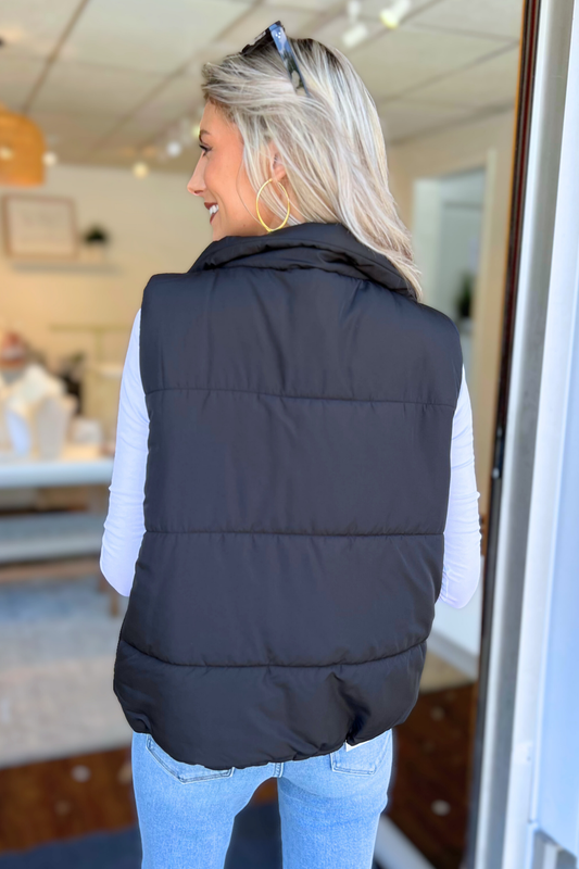 Blu Pepper - SOLID ZIP UP PUFFER VEST, BLACK
