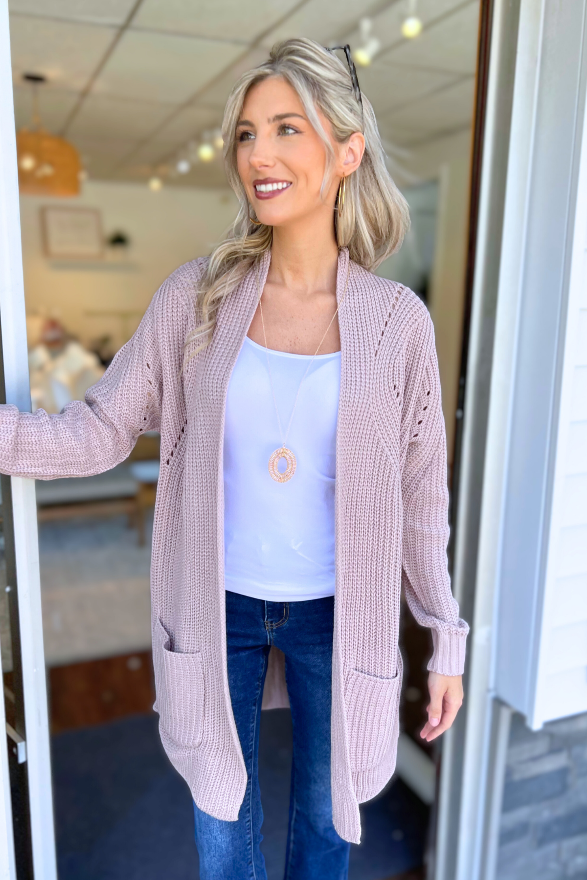 Mak - Stylish Drape Jacket w/ Two Pockets Sweater Cardigan