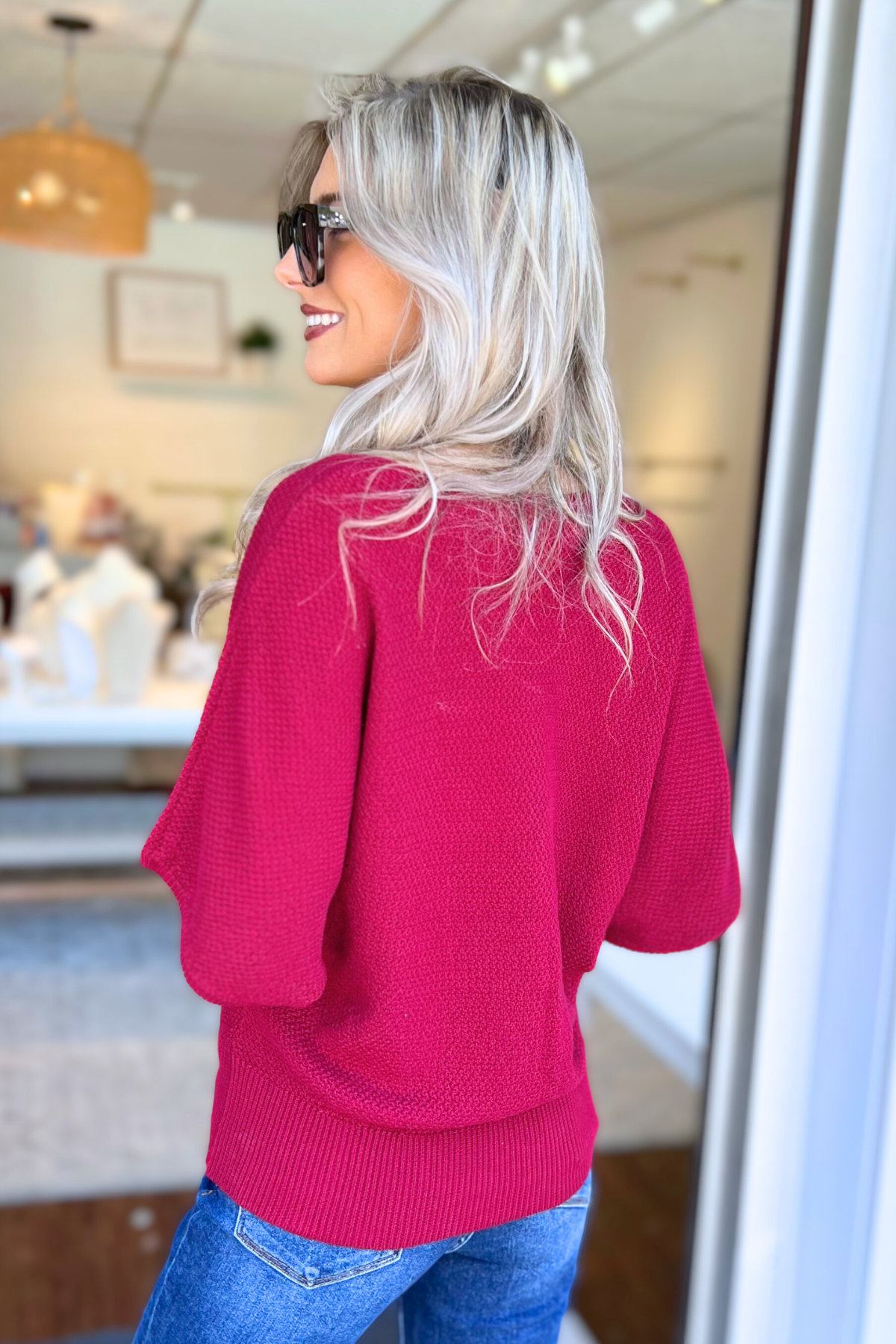 V-Neck Short Sleeve Dolman Sweater by Zenana
