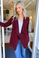 Mak - Long Sleeve Open Front Draped Sweater Cardigan, Burgundy