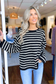 Blu Pepper - Stripe Boat Neck Drop Shoulder Knit Sweater, Black