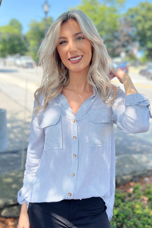 Blu Pepper - STRIPED COLLARED BUTTON DOWN WITH POCKETS