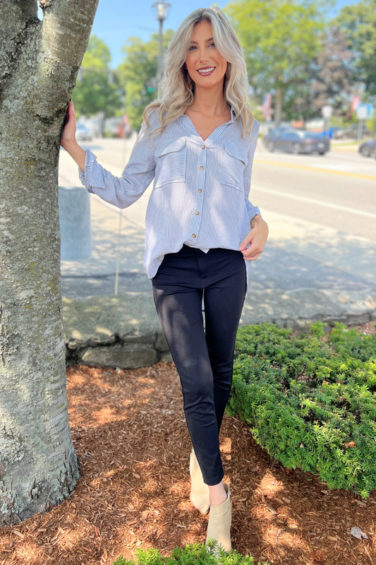 Blu Pepper - STRIPED COLLARED BUTTON DOWN WITH POCKETS