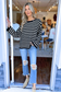 Blu Pepper - Stripe Boat Neck Drop Shoulder Knit Sweater, Black