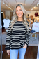 Blu Pepper - Stripe Boat Neck Drop Shoulder Knit Sweater, Black