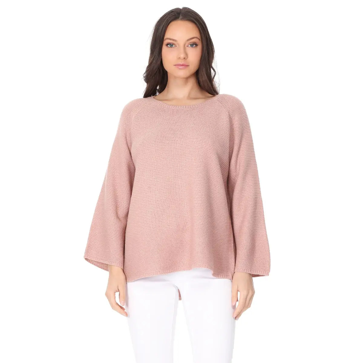 Mak - Boat Neck Bell Sleeve Pullover Sweater, Mauve