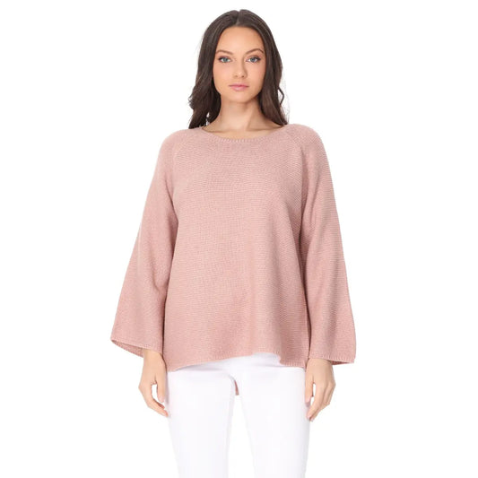 Mak - Boat Neck Bell Sleeve Pullover Sweater, Mauve