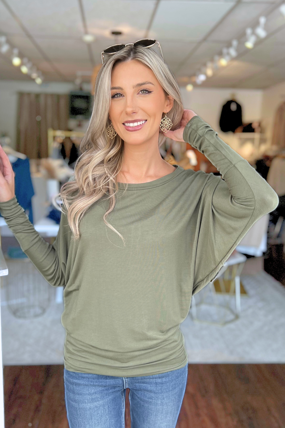MOA COLLECTION - Women's Casual Solid Color Dolman Sleeve Top