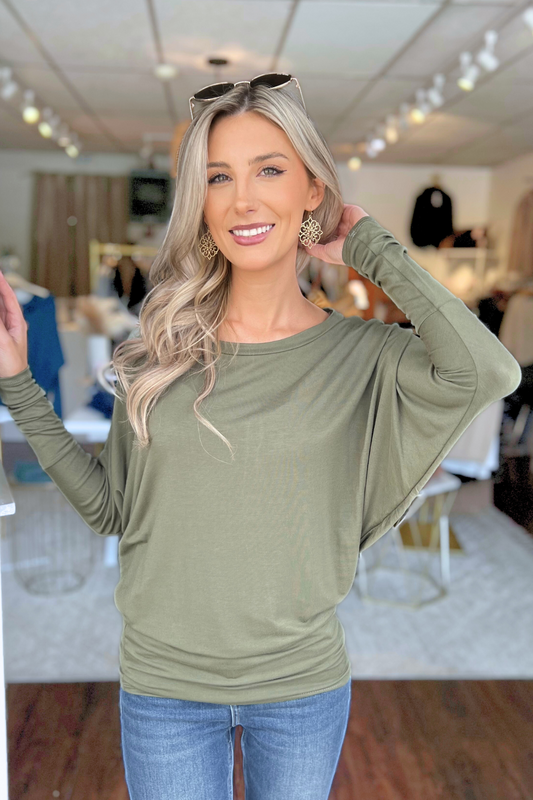 MOA COLLECTION - Women's Casual Solid Color Dolman Sleeve Top