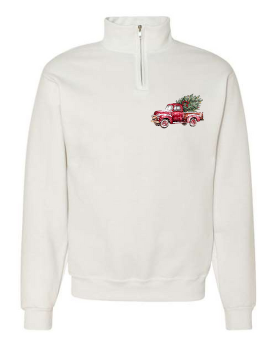 1/4 Zip Vintage Red or Green Truck, White or Grey Sweatshirt