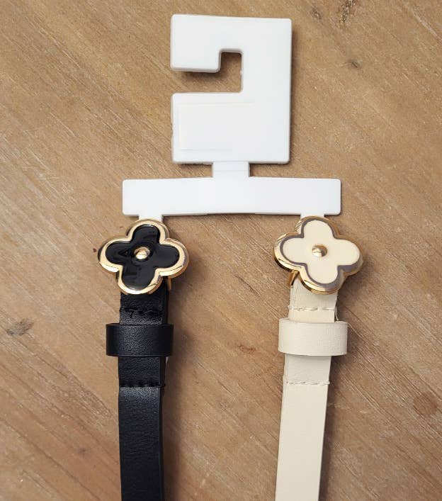 anbfashion - Duo Slim Simple Chic Clover Flower Buckle Leather Belt Set