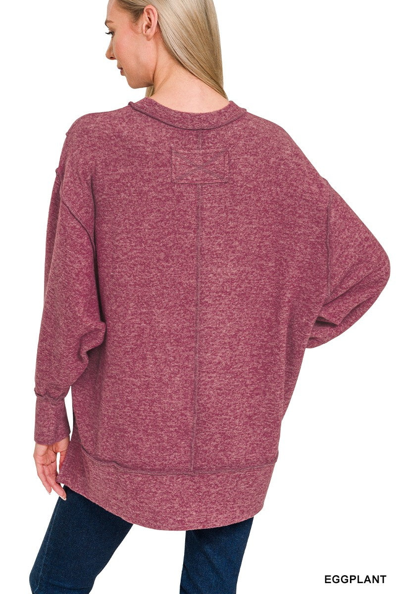 Brushed Melange Hacci Oversized Sweater, Eggplant  (SHIPS IN 1-2 WEEKS)