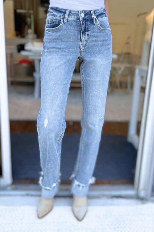 Lovervet by VERVET - MID RISE CUFFED STRAIGHT JEANS