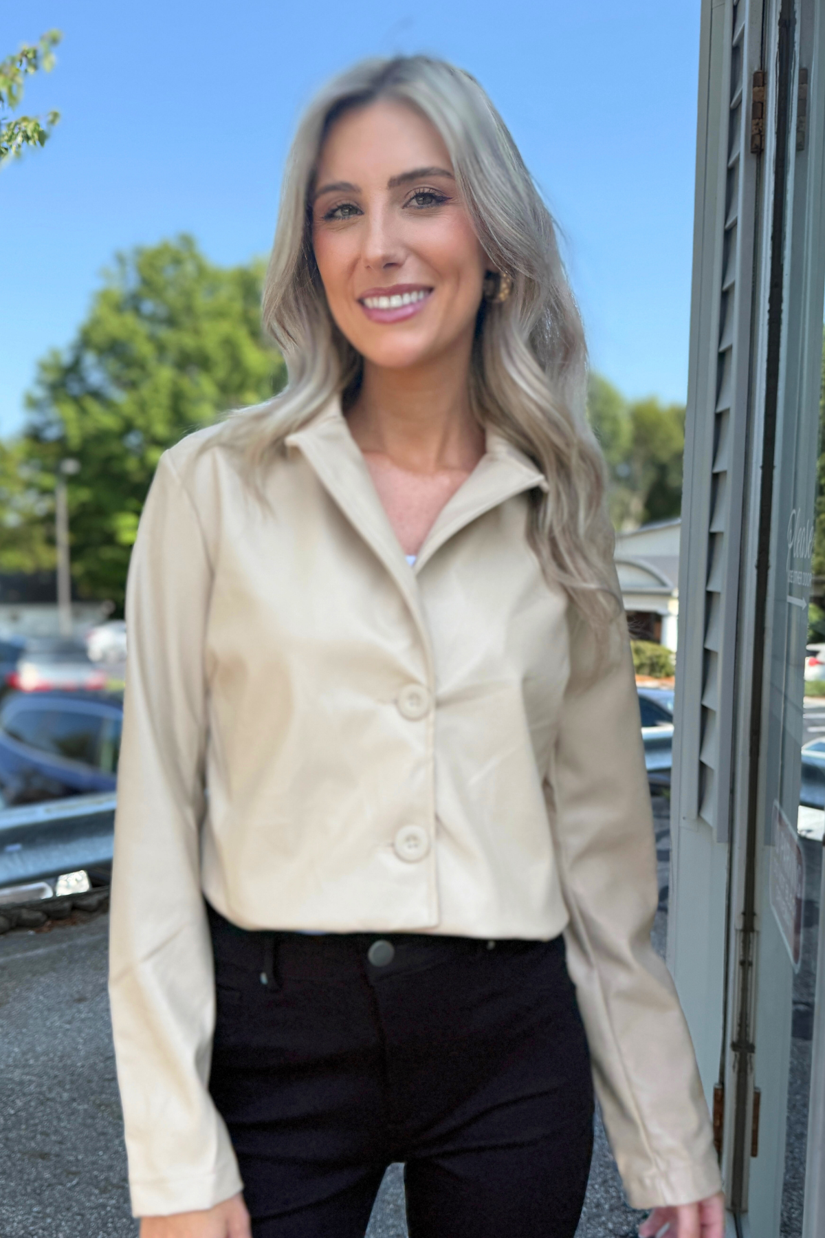 26 International - Soft Faux Leather Cropped Blazer