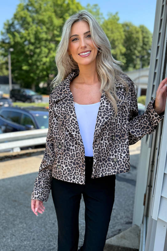 26 International - Leo Printed Nylon Like Crop Trench Jacket