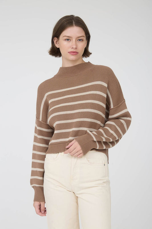 Blu Pepper - STRIPE MOCK NECK DROP SHOULDER KNIT SWEATER