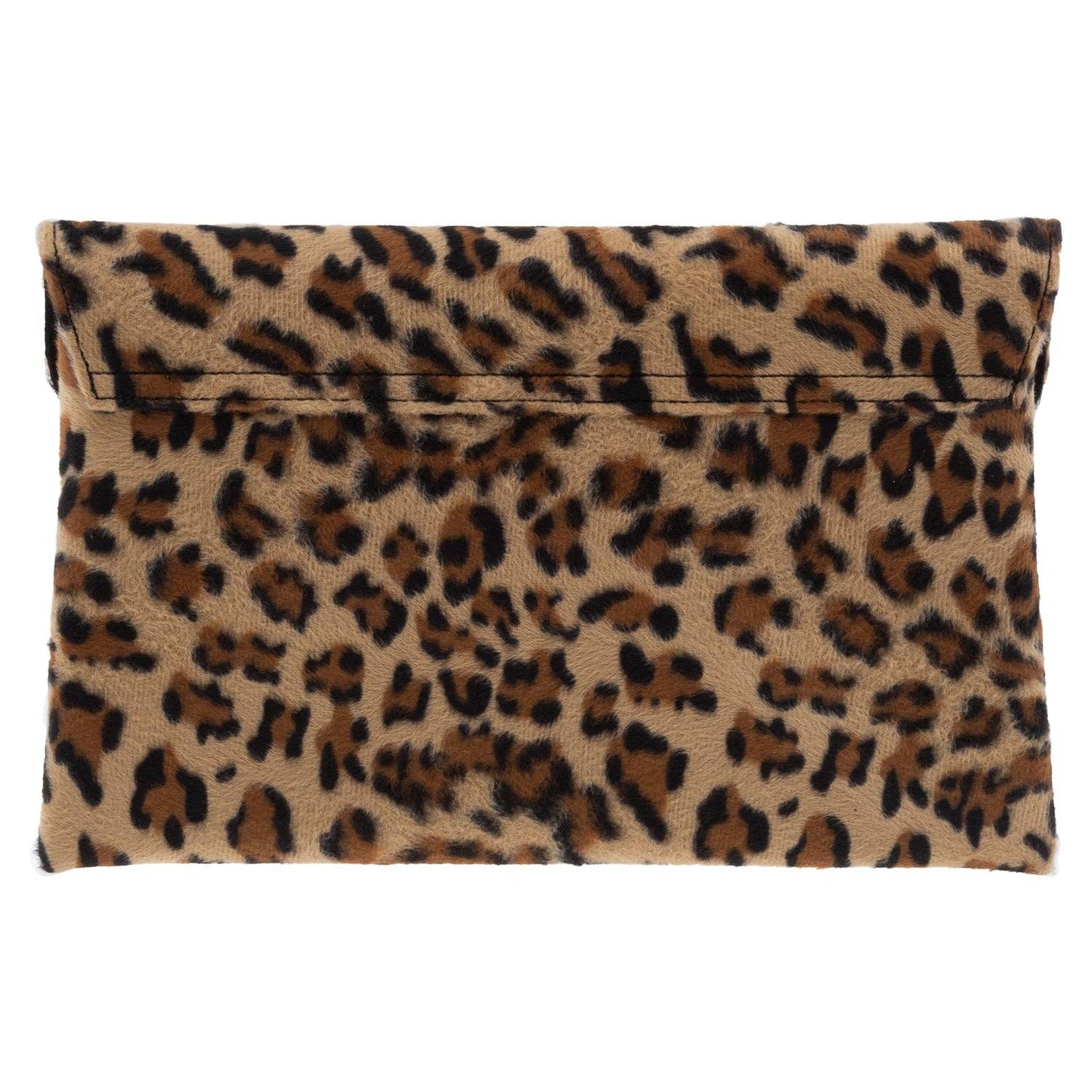 JNBFASHION.COM - Faux Fur Leopard Print Double Pocket Clutch