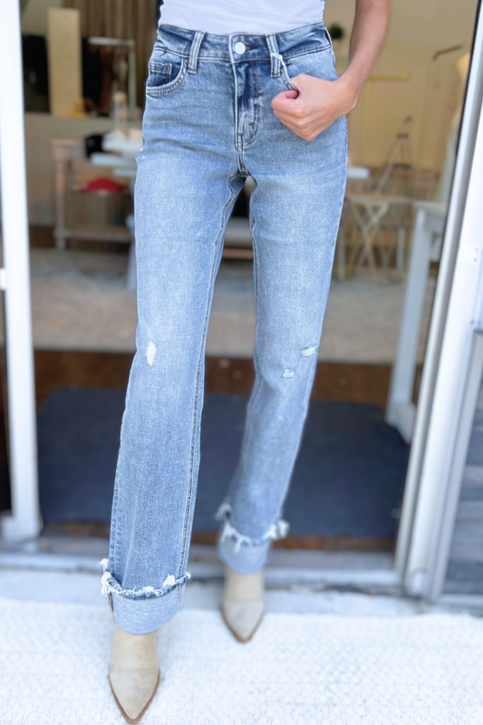 Lovervet by VERVET - MID RISE CUFFED STRAIGHT JEANS