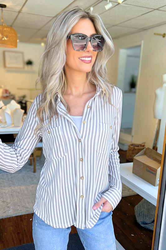 Blu Pepper - STRIPE COLLARED LONG SLEEVE BUTTON DOWN SHIRT