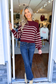 Blu Pepper - STRIPE MOCK NECK DROP SHOULDER KNIT SWEATER, Burgundy
