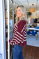 Blu Pepper - STRIPE MOCK NECK DROP SHOULDER KNIT SWEATER, Burgundy