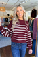 Blu Pepper - STRIPE MOCK NECK DROP SHOULDER KNIT SWEATER, Burgundy