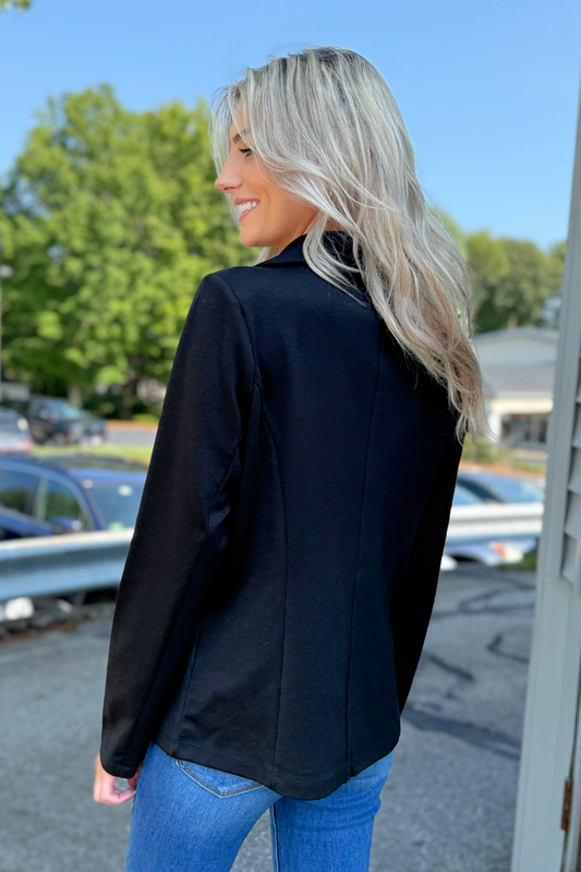 26 International - Ponte One Button Front /w Patch Pocket Blazer, Black