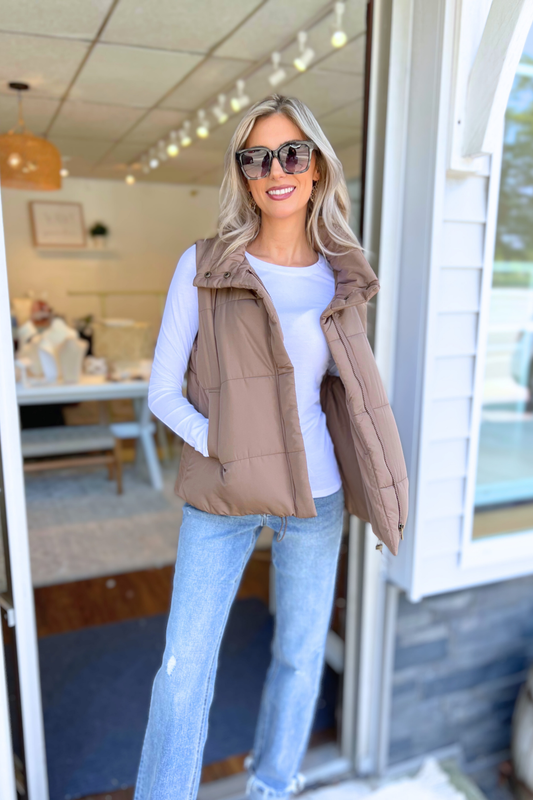 Blu Pepper - SOLID ZIP UP PUFFER VEST, MOCHA