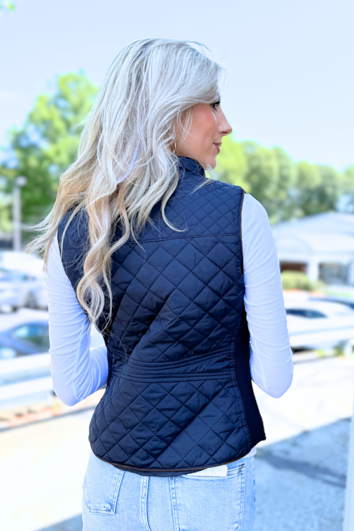 Active Basic | Active USA - Suede Piping Detail Rib Quilted Padding Vest (Ships in 1 week)