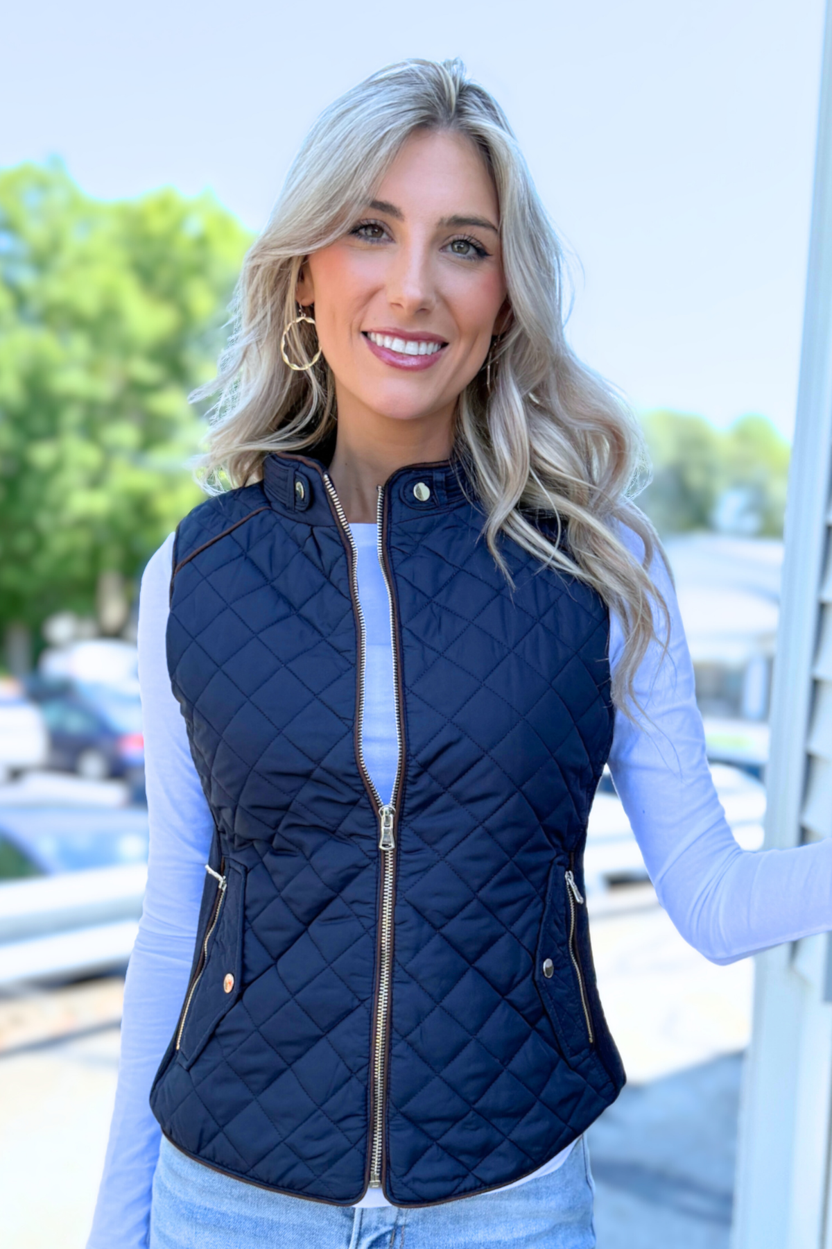 Active Basic | Active USA - Suede Piping Detail Rib Quilted Padding Vest (Ships in 1 week)