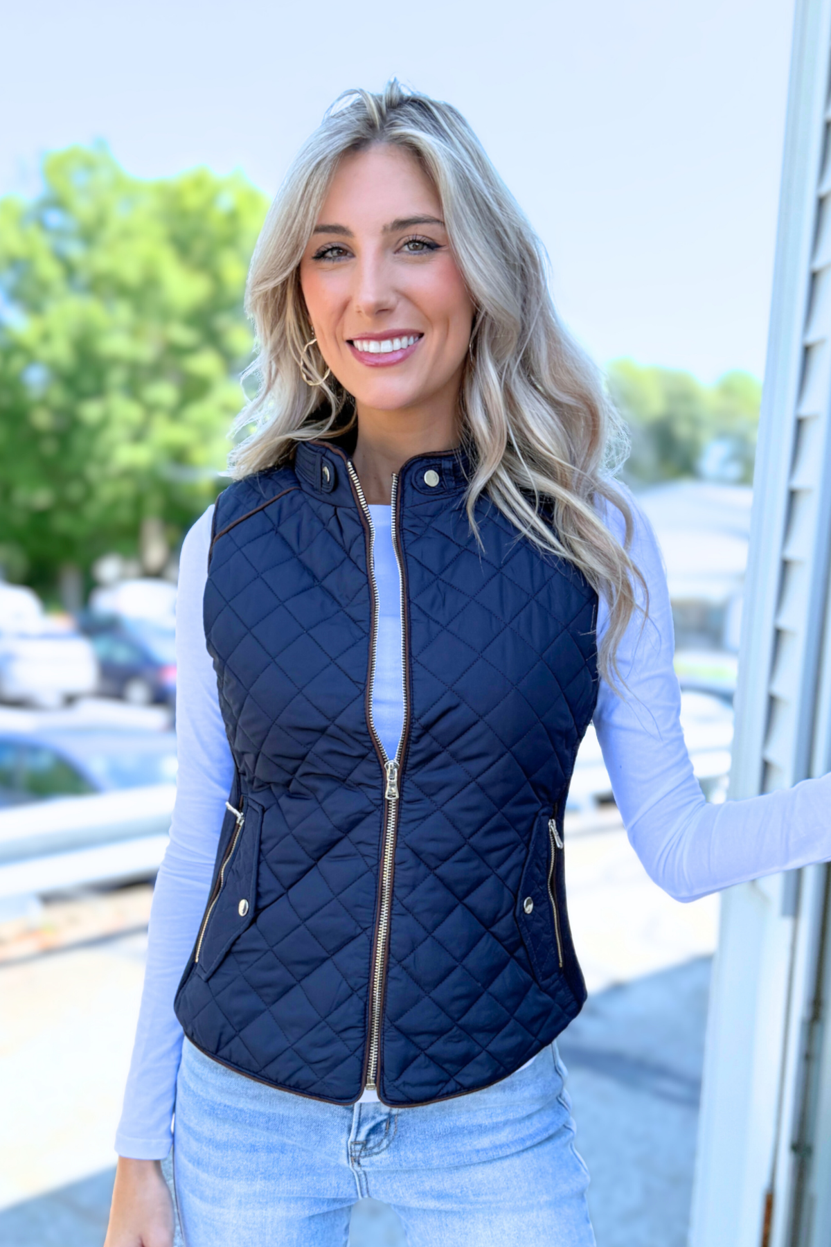 Active Basic | Active USA - Suede Piping Detail Rib Quilted Padding Vest (Ships in 1 week)